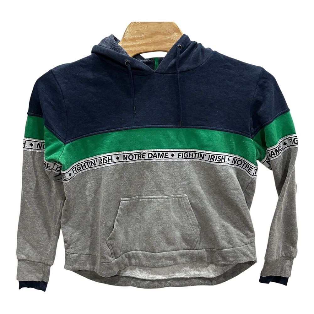 Notre Dame Colosseum Athletics Womens XL Hoodie Green Navy Color Block Pullover*